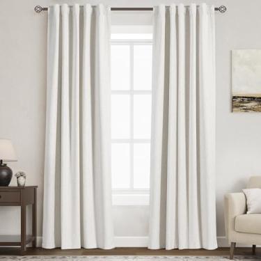 Imagem de Nanspring Cortinas blackout de linho creme 203 cm para quarto moderno fazenda sala de estar, cortinas creme, isolamento térmico, cortina escurecimento total para porta de correr 102 x 213 cm