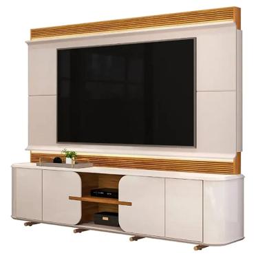 Imagem de Estante Lord para TV até 75 Polegadas Ripado 4 Portas DJ Cor Off White Freijó