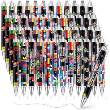 Imagem de Cholemy 48 canetas esferográficas hispânicas espanholas hispânicas a granel bandeira do mundo do mês da herança latina caneta de tinta retrátil para lembranças do mês da herança hispânica material de