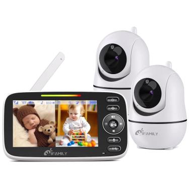 Imagem de Monitor de Bebê iFamily Split Screen, com Tela Grande, 2 Câmeras e Áudio, Visão Noturna, Sensor de Temperatura e Relógio de Alimentação