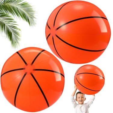 Imagem de Vertintong Pacote com 2 bolas de basquete infláveis de 50 cm para adultos, decorações de bola de brinquedo esportivo quicando, lembrancinhas de festa para o verão, piscina, praia, jogo