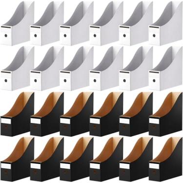 Imagem de Thenshop 24 peças de porta-arquivos de revistas de papelão, caixa de livro com adesivo de etiqueta, organizador de papel, pasta de armazenamento para prateleiras de mesa, escola, sala de aula