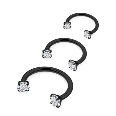 Imagem de Hnxnskt Anel de nariz em ferradura de aço cirúrgico duplo piercing de nariz 18 g anéis labiais zircônia cúbica sapato de cavalo Daith piercing joia para mulheres diâmetro interno 8-12 mm, Metal