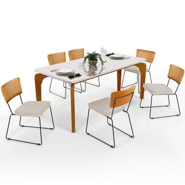 Imagem de Mesa Capri 160cm Off White Com 6 Cadeiras B05 WhiChampagne