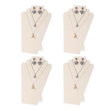 Imagem de KunGe Conjunto De 4 Peças Suporte Exposição Colar Bege Para Venda, Joias E Brincos, Cavalete Exposição, Veludo Macio Coberto Com Papelão Colares