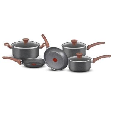 Imagem de Jogo de Panelas Rochedo Natural Stone 5 Peças, Cinza Claro, 5 peças