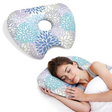 Imagem de BVOKQUC Travesseiro de piercing de orelha para dormir de lado, travesseiros com furos para dor de ouvido, travesseiro de donut para adultos, CNH, alívio de dor de ouvido, almofada de pressão e