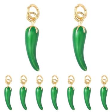 Imagem de Beebeecraft 1 caixa com 10 pingentes de pimenta verde banhado a ouro 18 K latão esmaltado pingente quente para fazer joias, colar faça você mesmo, pulseiras, suprimentos