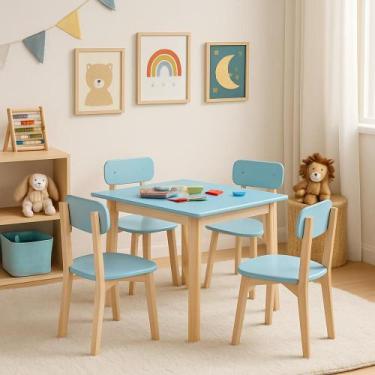 Imagem de Jogo Mesa Cadeira Colorê Infantil MDF Robusto Premium - Valuchi, Azul