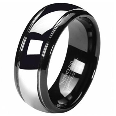 Imagem de QUEENWISH® Aliança de Casamento de Carboneto de Tungstênio de 8 mm Preto Prata Dome Gunmetal Anel de Noiva Masculino Joias Tamanho 6-13, 7, Tungstênio, Sem pedra preciosa