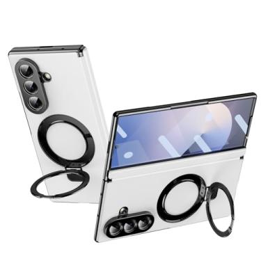 Imagem de Capa protetora de dobradiça com suporte para Samsung Galaxy Z Fold 7 6 5 4 3 com protetor de tela de vidro, capas de couro PU finas à prova de choque (dobra 5, branca)