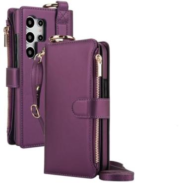 Imagem de MVVKKY Capa tipo carteira transversal para Galaxy A55 5G (roxo escuro)