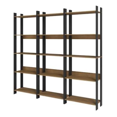 Imagem de Kit 3 Estantes para Livros 15 Prateleiras Estilo Industrial Lâmina Mel/Preto - BRV Móveis