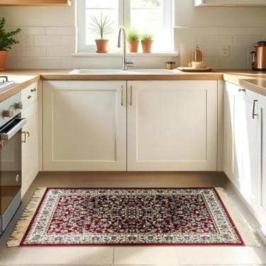 Imagem de 1 Tapete Cozinha Belga Grande Passadeira Es Cl 66 x 110 Vr (D3Cla Vermelho branco - Classico Medalhão Floral)