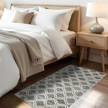 Imagem de 1 Tapete Quarto Belga Beira de Cama Es Mo 66 x 110 Vr (D2Mod Cinza Marfim Preto - Moderno Manchado Abstrato)