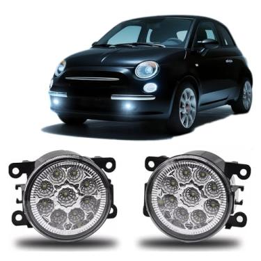 Imagem de qobsos Lâmpada de farol de neblina de 8,5 cm para Fiat 500 2012-2018, par de faróis de neblina dianteiros, lentes transparentes, lado esquerdo direito, 6000 K, pacote com 2