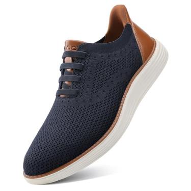 Imagem de VILOCY Tênis masculino casual sem cadarço sem cadarço tênis moderno Breeze Tennis Business Oxfords, Azul marino, 42