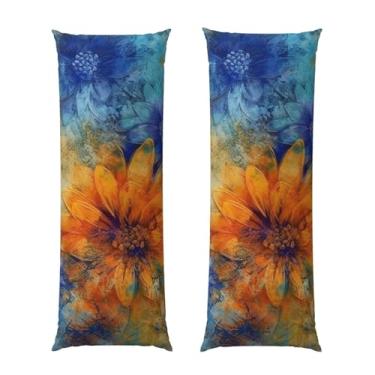 Imagem de Capa de travesseiro corporal com zíper oculto, fronha longa de microfibra macia e respirável para travesseiro corporal, capas de travesseiro de flores azuis e laranjas para dormir, presente de cama