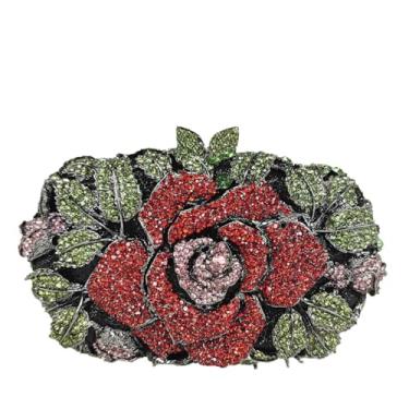 Imagem de Boutique De FGG Bolsas femininas de flores para noite de casamento, bolsa de mão de cristal, bolsa clutch de strass rosa, mini, Vermelho/verde, Mini