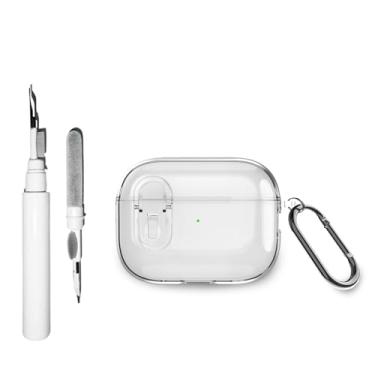 Imagem de SKPY Capa de TPU transparente à prova de choque Secure Lock compatível com AirPods Pro 2ª geração com ferramentas de limpeza de mosquetão para meninos, meninas, mulheres e homens