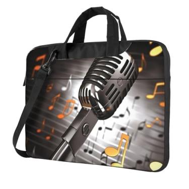 Imagem de Capa para laptop com microfone com notas musicais, à prova de choque, capa protetora para notebook, bolsas para laptop masculinas e femininas, Preto, 13 inch