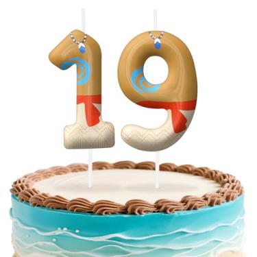 Imagem de Velas de aniversário Havaí número 19, topo de bolo com tema de ilha para decoração de bolo para meninos e meninas, decorações de aniversário, suprimentos de festa, velas numéricas para decoração de