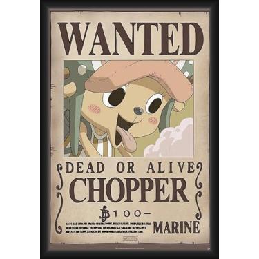 Imagem de BUY ART FOR LESS Pôster de arte emoldurado oficialmente licenciado One Piece - Wanted Chopper - 61 x 91 cm - Moldura de madeira projetada resistente com vidro plexi - Pronto para pendurar