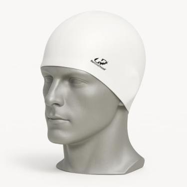 Imagem de Touca de Natação Silicone Lisa Tamanho Adulto Profissional Resistente Impermeável Leve Alta Elasticidade Ajustável Mergulho Águas Abertas Hidroginástica Piscina Praia Areia Treino (Branca)