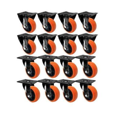 Imagem de Kit 16 un roda rodízio fixo e giratório pvc laranja 3" 75mm - AJAX