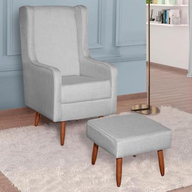 Imagem de Poltrona De Amamentação Retrô Com Pés Palito E Puff Linho Cinza - Fratello