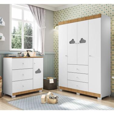 Imagem de Jogo De Quarto Infantil Ane Com Guarda Roupa E Cômoda Branco/carvalho - Phoenix Baby