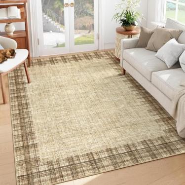 Imagem de COZYLOOM Tapetes de área xadrez laváveis para quarto, 12 x 18 cm, ultramacio, tapete com bordas resistentes a manchas, tapetes dobráveis para sala de estar, cozinha, berçário, juta