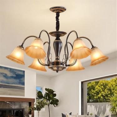 Imagem de OUFULA Lustre retrô americano LED Europeu Luxo Sala de Estar Restaurante Quarto Estudo Villa Hotel Café Lâmpada Pendente (I 6 luzes)