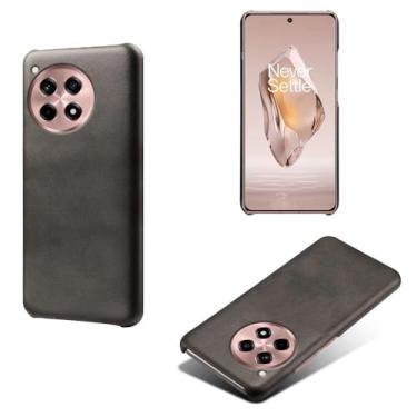 Imagem de Capa para Oneplus 12R 5G,Proteção contra quedas,Casca de volta de cor sólida simples,Design de couro de imitação de plástico-Black