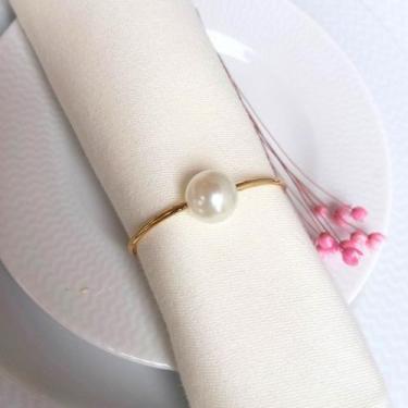 Imagem de 6 ou 12 Anel Guardanapo Casamento Mesa Jantar Dourado Pérolad - LADO C