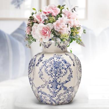 Imagem de Vaso de flores de cerâmica azul e branco de 15 cm, vaso vintage para decoração de mesa, prateleira de mesa, cornija francesa, decoração country