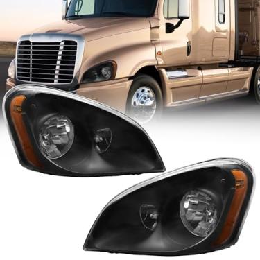 Imagem de Revworth Conjunto de faróis compatível com Freightliner Cascadia 2008-2016, conjunto de faróis de halogênio, lente transparente preta (par)