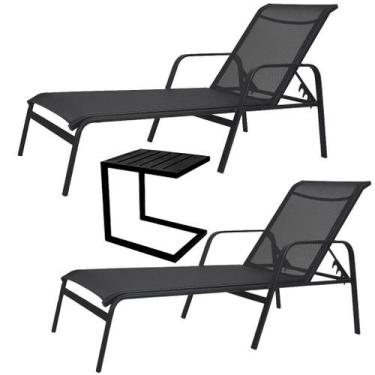 Imagem de Kit 2 Espreguiçadeira em Alumínio e Tela Sling Modelo Reto + Mesa Late