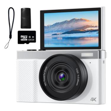 Imagem de Câmera digital TZZPL 64MP 4K com tela flip de 3" 64GB SD branca