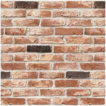 Imagem de Papel de parede vermelho tijolo de papel de parede vintage 43 cm × 78 cm papel de contato tijolo falso 3D para armários papel de parede autoadesivo removível texturizado para quarto lareira decoração