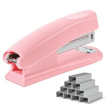 Imagem de Grampeador de mesa de escritório com 1000 grampos 24/6, grampeamento resistente durável padrão suave sem atolamento, perfeito para casa, escola, escritório, negócios, papelada - rosa