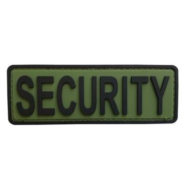 Imagem de uuKen Patch tático de PVC pequeno OD Green Security Tab 10 x 3,6 cm com gancho traseiro para jaqueta ou placa de aplicação ou colete tático e uniformes