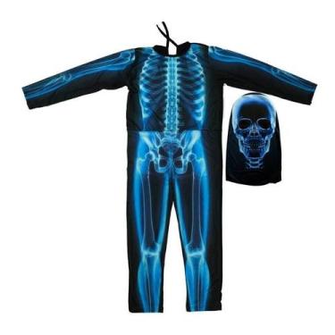 Imagem de Fantasia Caveira Infantil Longa Com Gorro Esqueleto Raio-x de Hallowee