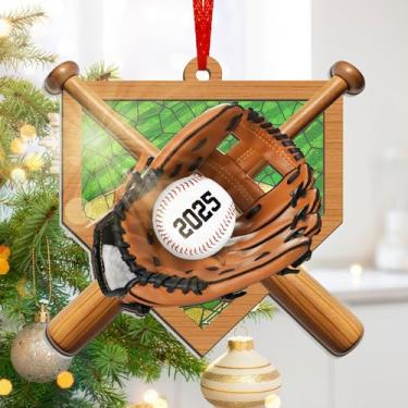 Imagem de Luva de beisebol Suncatcher Ornamento – Lembrança esportiva para jogadores de beisebol, fãs e treinadores – Decoração de árvore de Natal personalizada