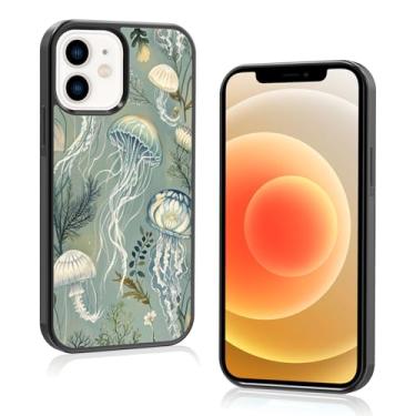 Imagem de Axulimin Linda capa de telefone vintage verde água-viva aquarela estética para iPhone 12 e 12 Pro (6,1 polegadas) capa para mulheres adolescentes crianças meninas