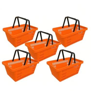 Imagem de Kit com 5 cestas cestinhas plásticas de compra de supermercado 15L (laranja)