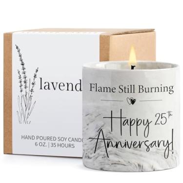 Imagem de Vela de aniversário de 25 anos, presente de aniversário de 25 anos para casal, esposa e marido - presentes de aniversário de 25 anos, vela de lavanda de cerâmica de 170 g