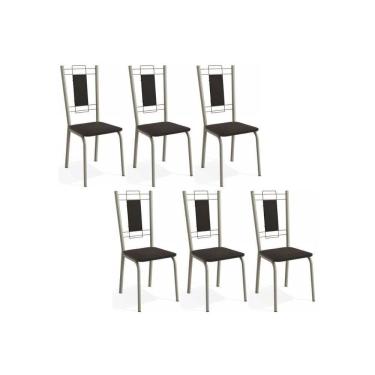 Imagem de Cadeira De Cozinha Florença 2c005nk Aço Kit 6 Un Niquel Preto 110