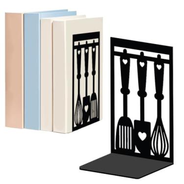 Imagem de WADORN Terminais de livros de cozinha, terminais de livros decorativos resistentes para prateleiras Suporte de rolha de metal suporte preto antiderrapante para livros de receitas, amantes de culinária