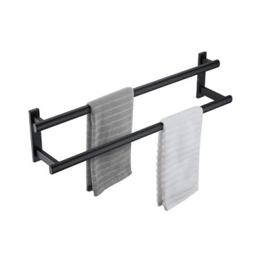 Imagem de BAGNOLUX Toalheiro duplo preto porta-toalhas de banho 61 cm toalheiro de banheiro para banheiro 2 camadas escada toalheiros montados na parede prateleiras rack de aço inoxidável, D6-2T-MB-60